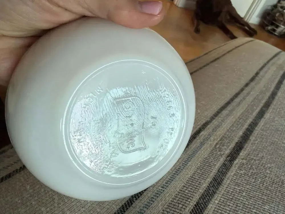 VTG Glasbake White Milk Glass Handled Soup Bowl